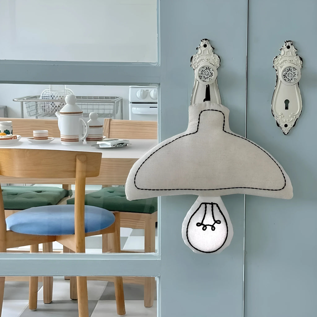 Beige fabric lampshade LED bedside lamp hanging on nursery wall for baby feeding