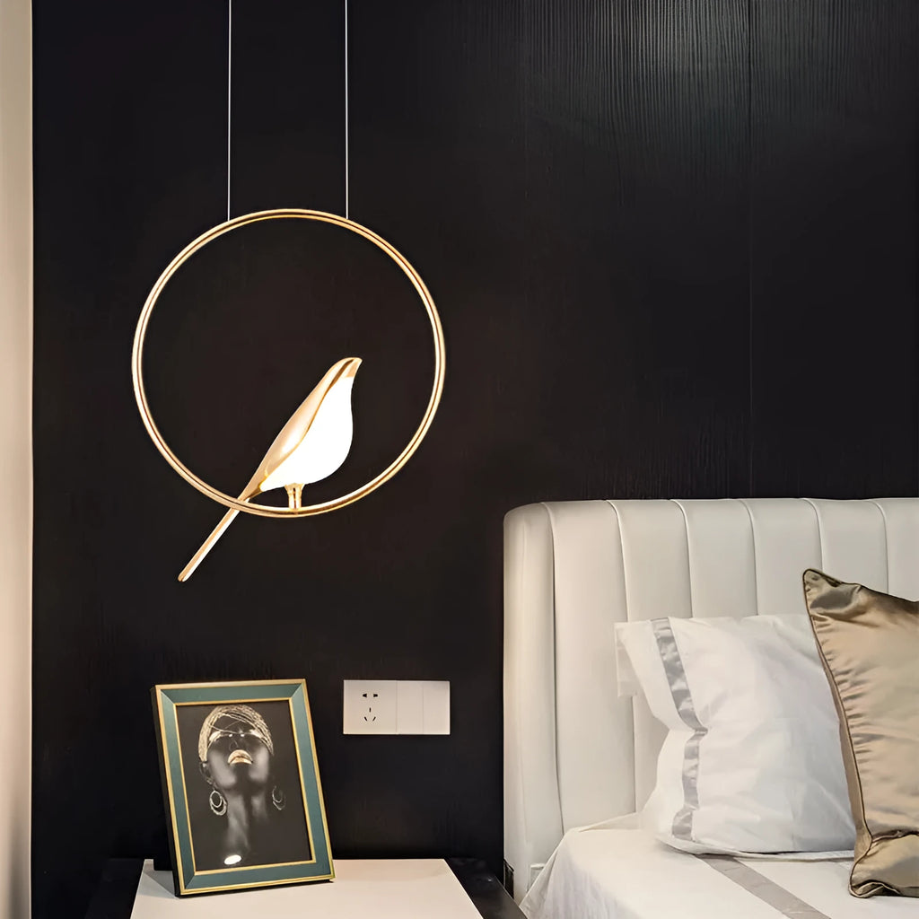 Modern minimalist magpie bird design chandelier with long 150cm drop and single LED light head