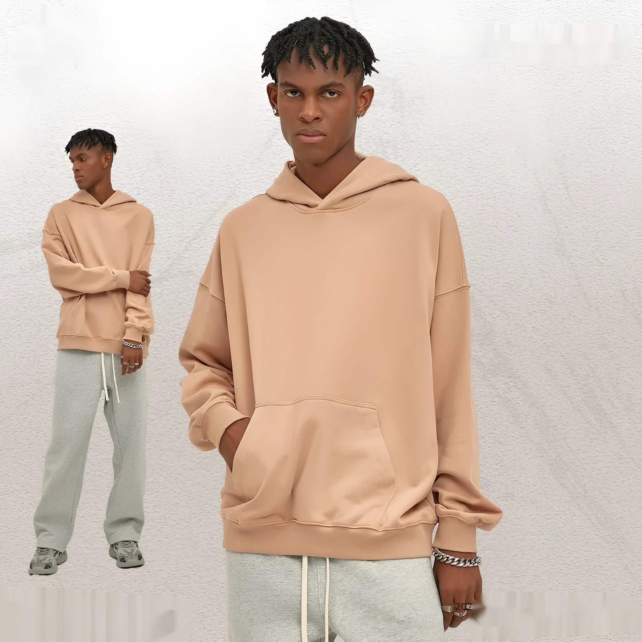 Cotton fleece-lined hooded sweater in army green for men and women, long sleeve unisex casual top