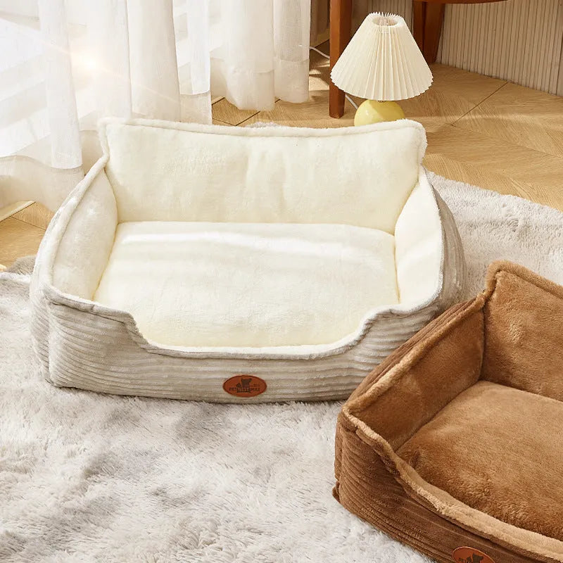 Removable washable pet bed cushion for dogs and cats in coffee colour