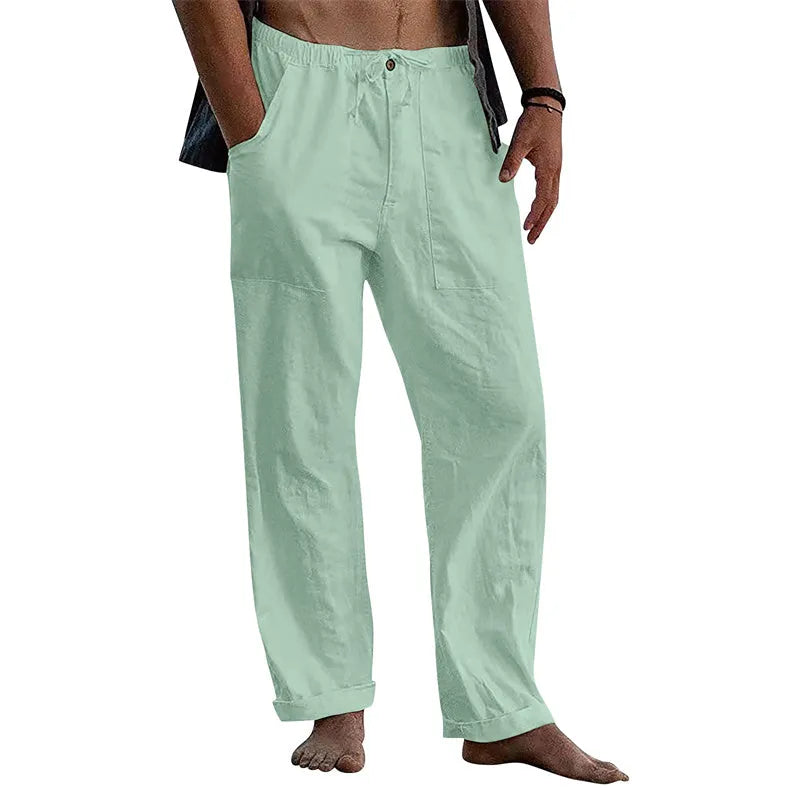 Men's cotton drawstring loose casual trousers in solid colour, available in multiple colours and sizes S to 5XL