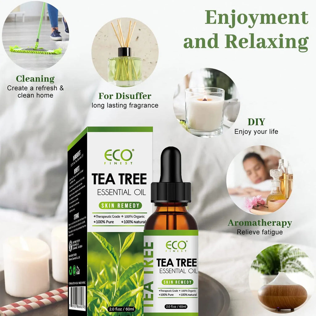 Tea tree oil essential oil bottle 60ml for acne skincare and massage applications