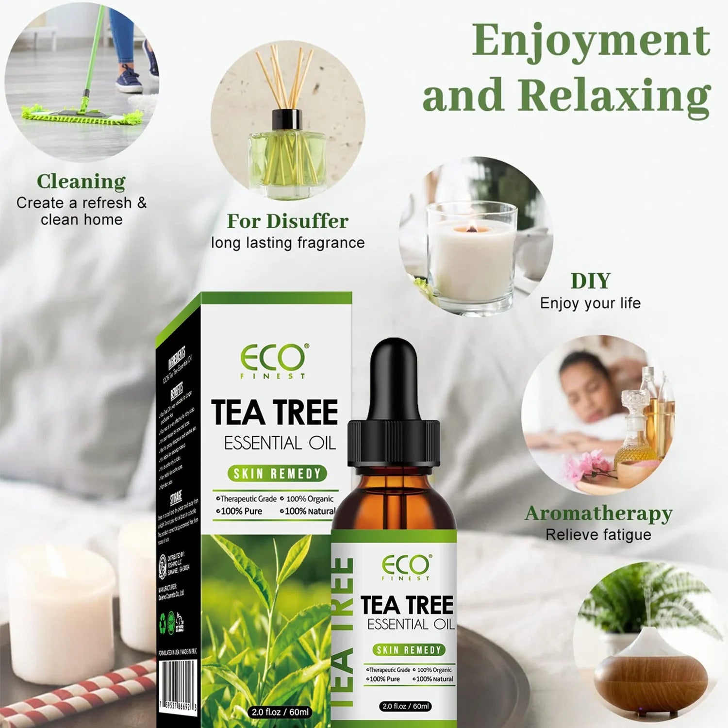 Tea tree oil essential oil bottle 60ml for acne skincare and massage applications