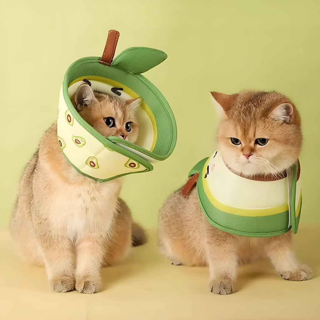 Soft adjustable cat recovery cone collar made from beige EPE foam with a white adjustable strap.