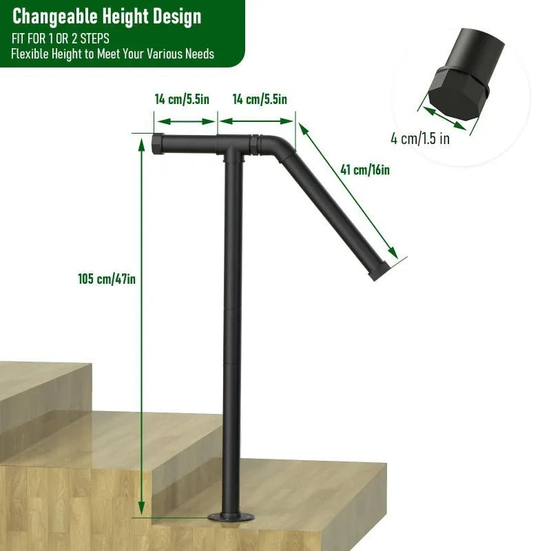 Black metal ladder support with American minimalist design for stair mounting