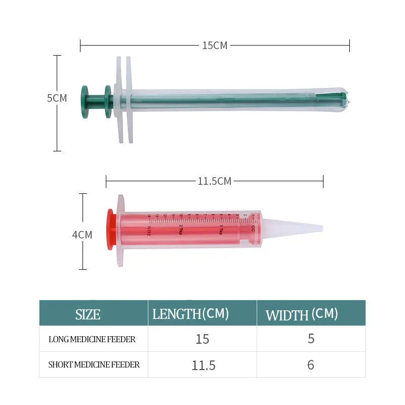 Two silicone pet pill shooters with soft tips for medication administration