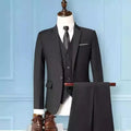 Men's Korean slim fit three-piece business suit set in black colour with tie