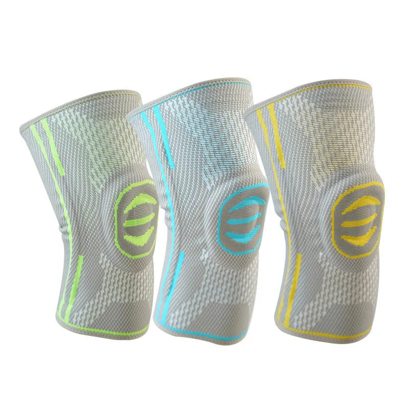 Mountaineering knee pads in cotton material showing green, blue, and yellow colour options