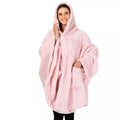 Thickened hooded bathrobe in polyester fabric with cardigan-style closure, shown in available colours