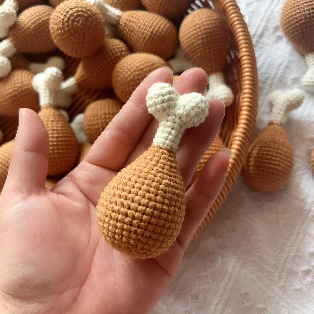 Crocheted plush chicken leg key chain pendant measuring 8 cm with key ring