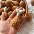 Crocheted plush chicken leg key chain pendant measuring 8 cm with key ring