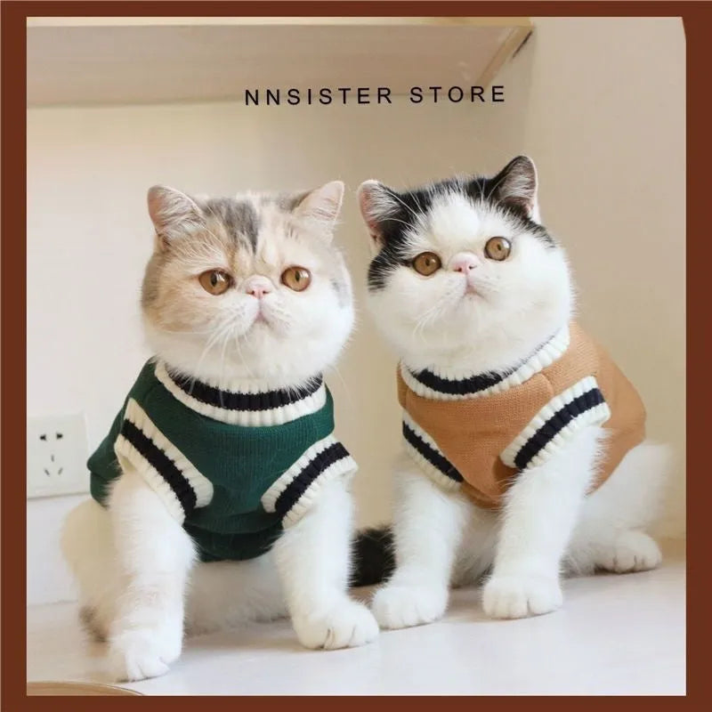 College style winter cat clothing in blue duck colour showing size options for cats 1-9.5kg