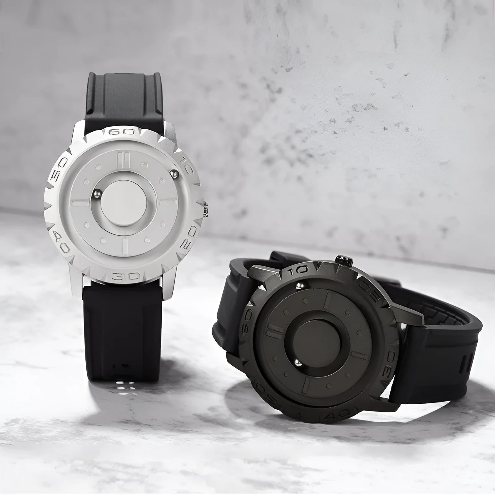 Men's New Celestial magnetic suspension quartz watch with 40mm round dial and black silicone strap