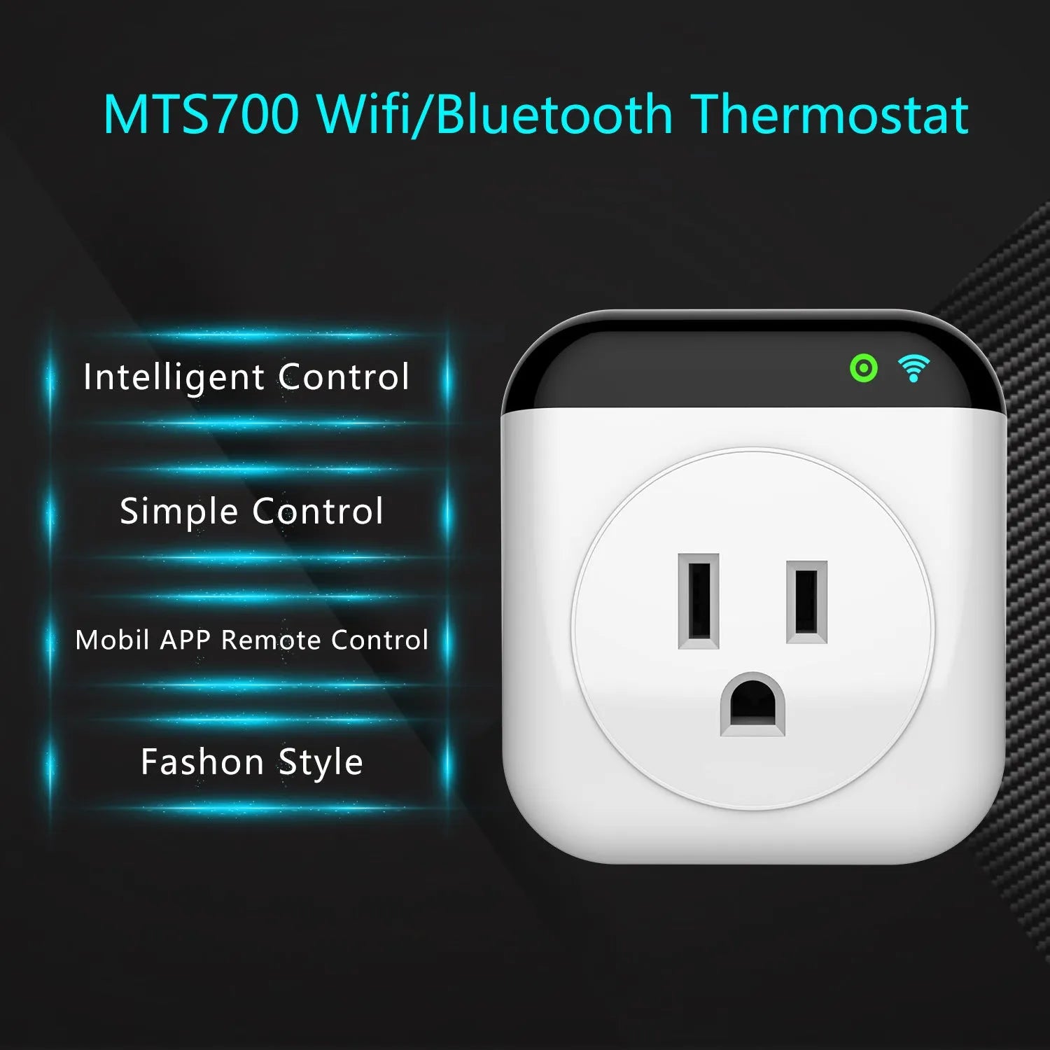White Tuya WiFi smart socket with temperature sensor and US 3-pin plug
