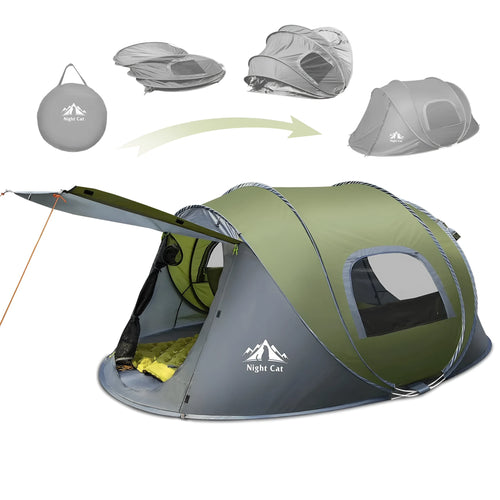 Dark green automatic camping tent for two people with waterproof rainfly