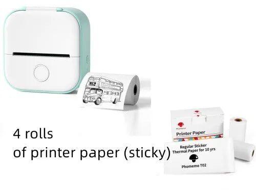 Portable mini thermal label printer in white, 87mm by 90mm by 40mm, with Bluetooth connectivity and inkless printing