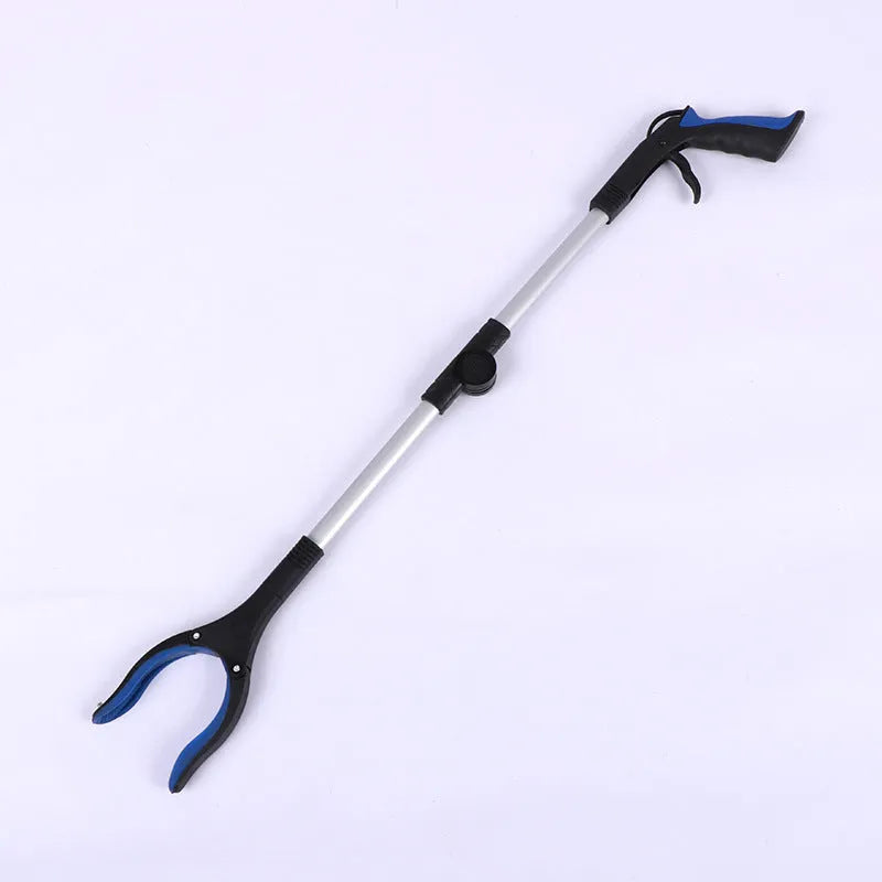 Folding aluminium alloy trash clamp with magnet sucker, shown extended to 80cm and collapsed to 42cm