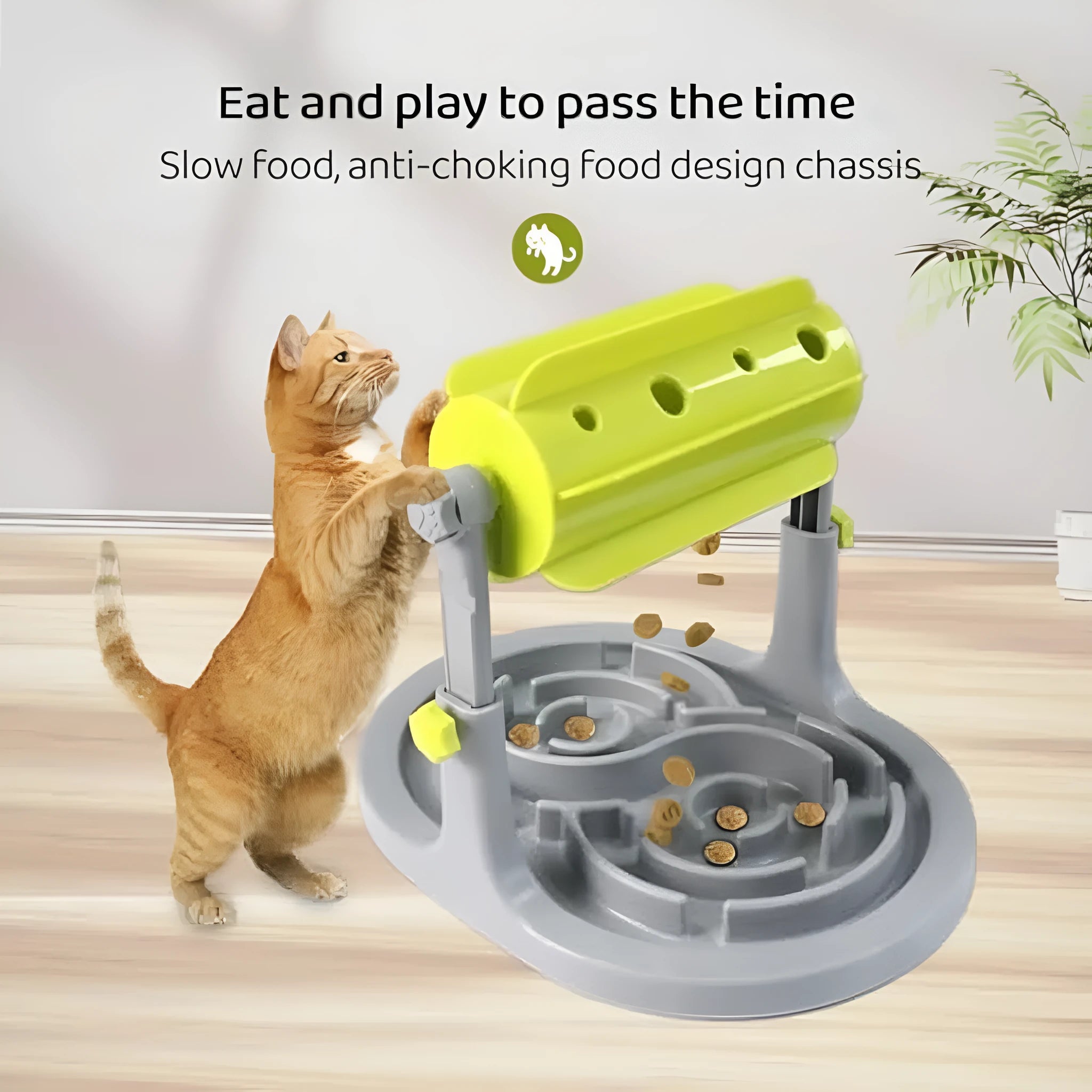 Blue adjustable height interactive pet food puzzle slow feeder for dogs and cats