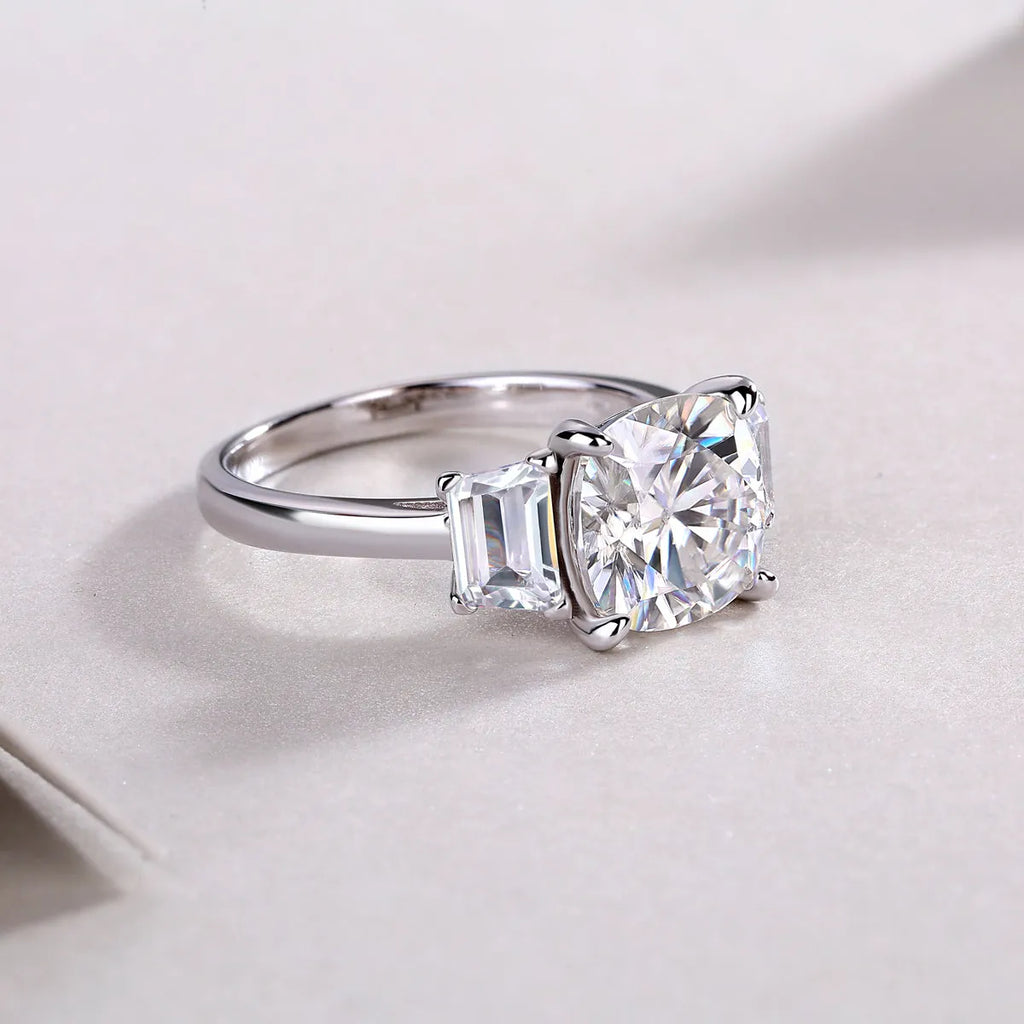 Moissanite wedding ring set with 9x9mm square stone, S925 silver platinum plated, sizes 5-9, gift box