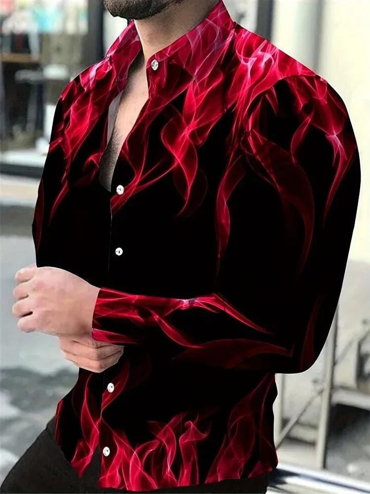 Man wearing a loose-fit Hawaiian shirt with floral pattern, long sleeves, and a cardigan style.