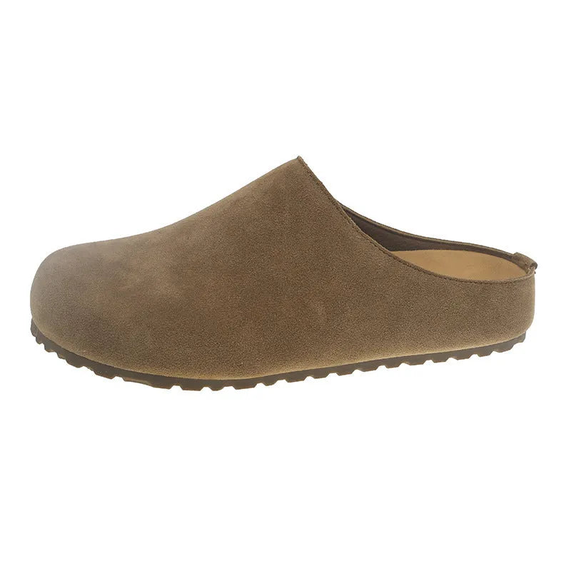 Korean style square head outdoor slippers in apricot, khaki, camel, and brown colours