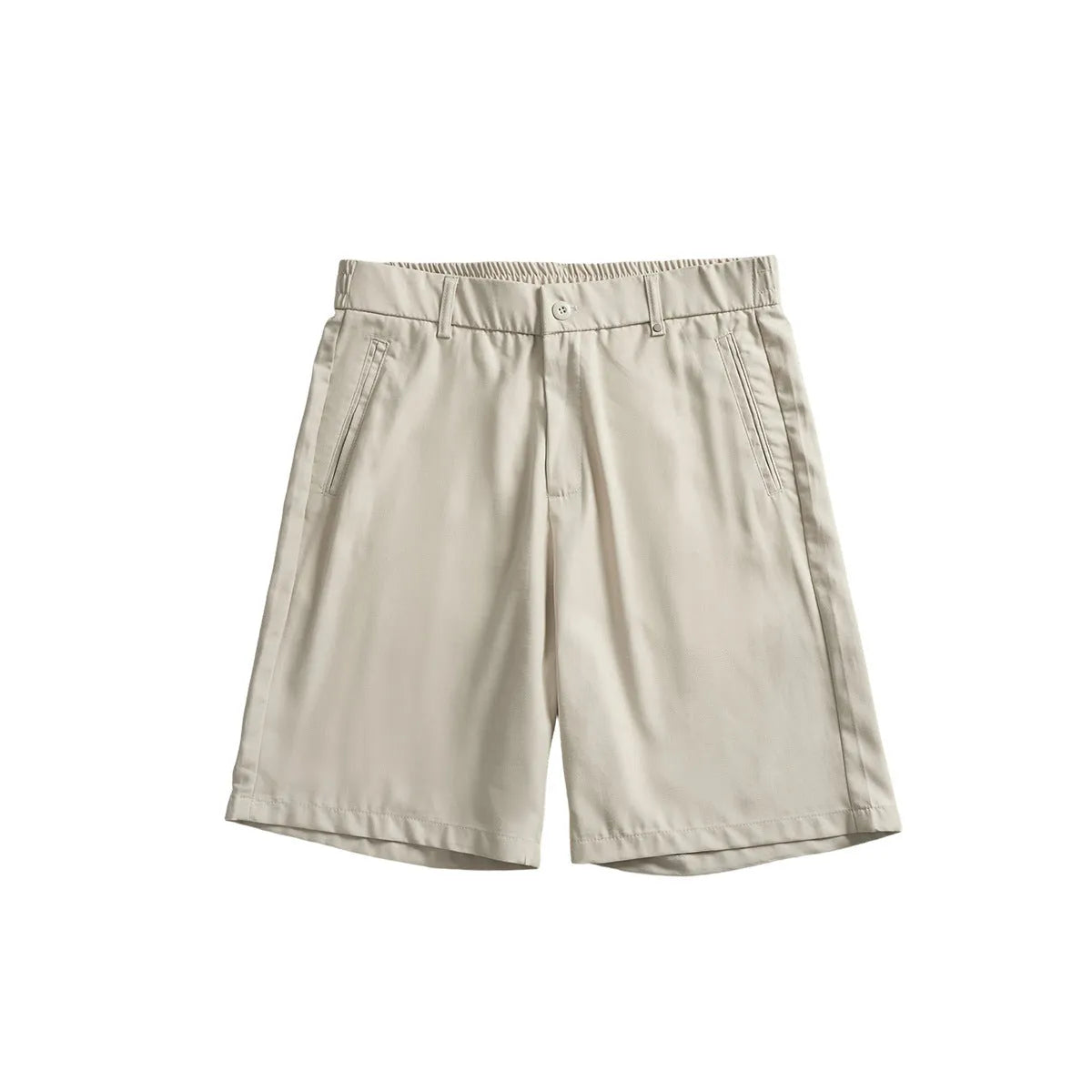 Men's casual cotton blend lyocell shorts in apricot colour showing loose fit and simple style