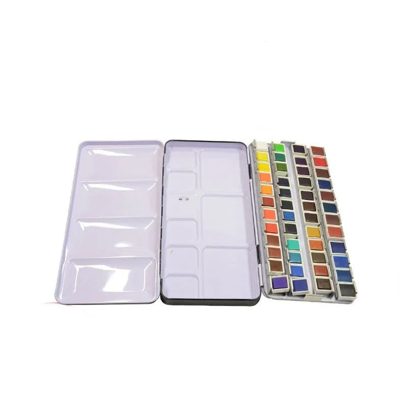Square tinplate paint box with three-fold design for watercolour pigment storage