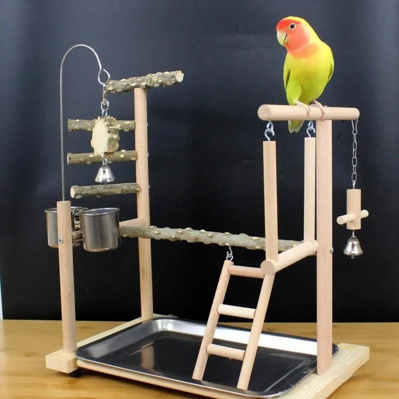Pepper wood parrot stand pole with tiger skin peony toy and xuanfeng xiaotai stand accessory