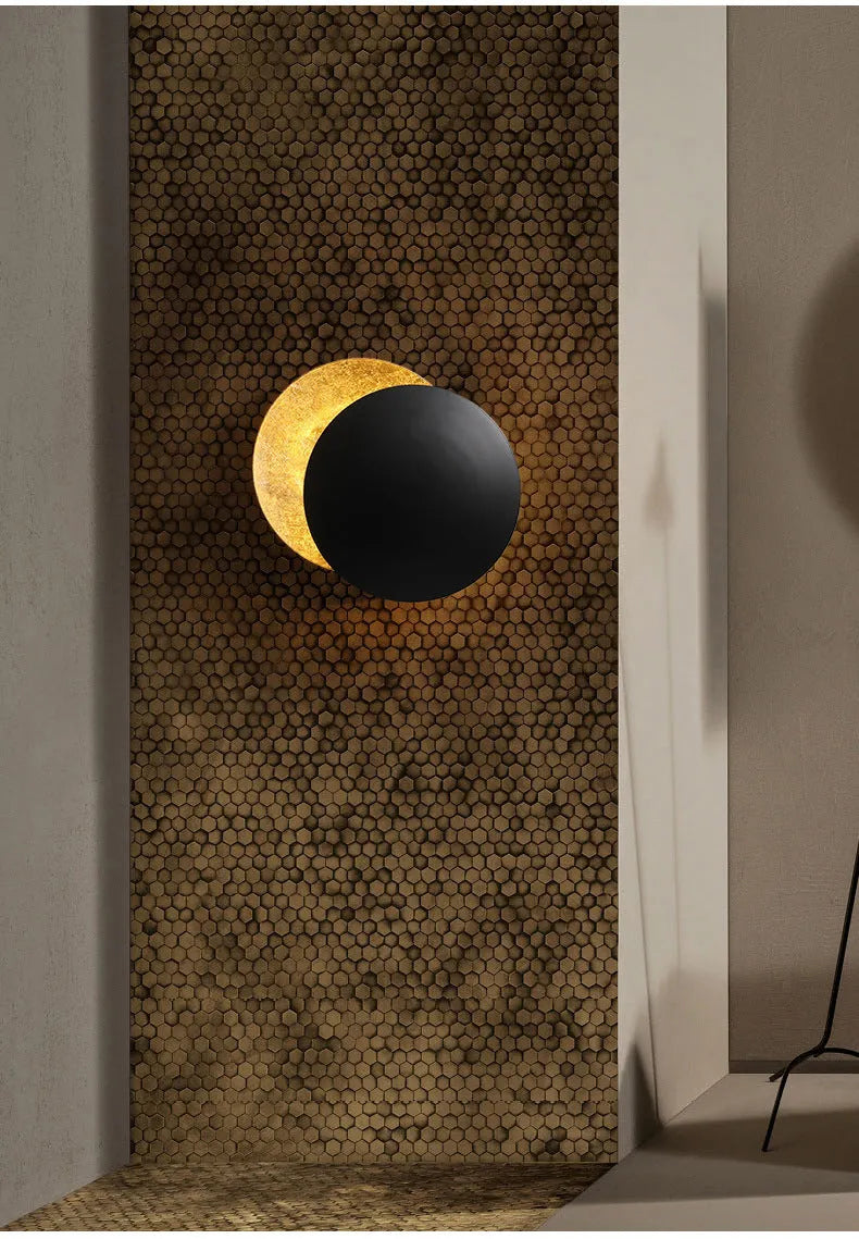 Modern minimalist aluminium bedside lamp in golden or black and gold finish, 20cm or 25cm diameter options