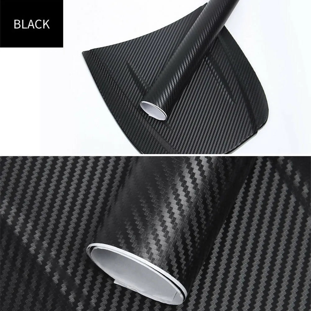3D carbon fibre car sticker roll in eight colour options showing textured surface