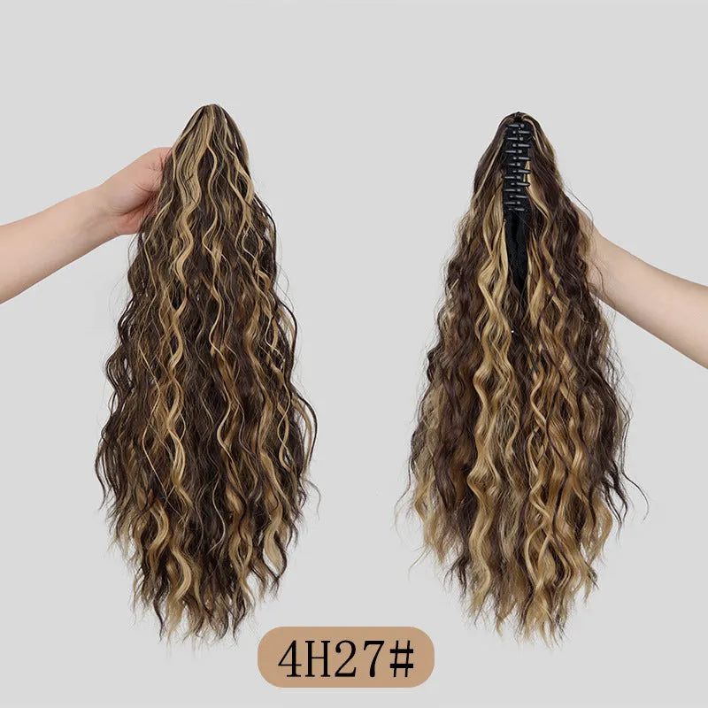 Corn curl synthetic ponytail wig with water ripple grip attachment in multiple colour options