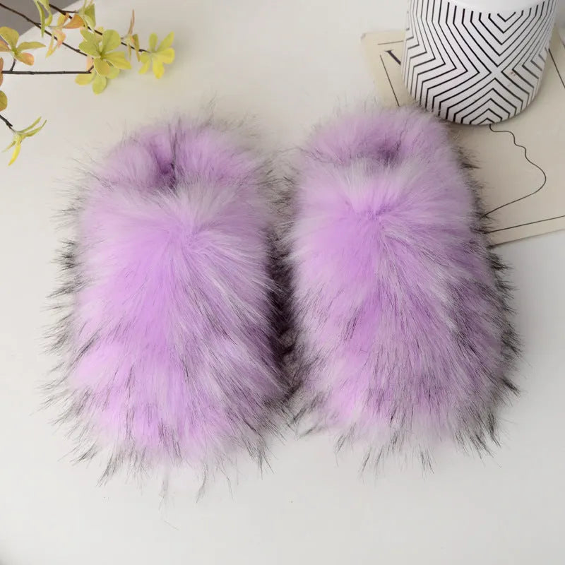 Woolen slippers with plush upper, artificial wool lining, toe-covering shape, and non-slip sewn composite sole for winter home wear