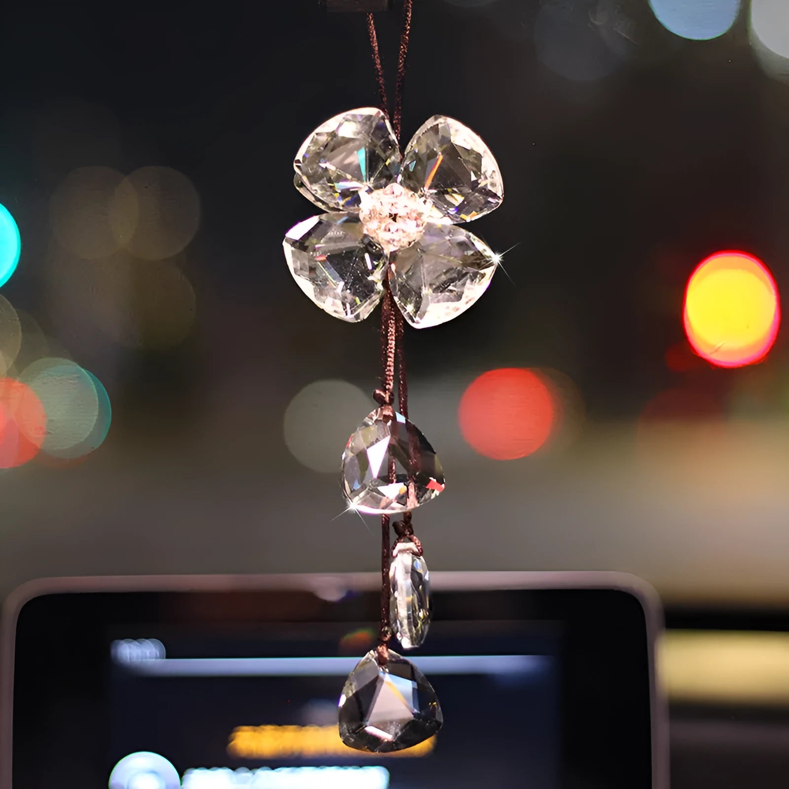 Crystal four leaf grass car pendant approximately 20cm long in four colour options