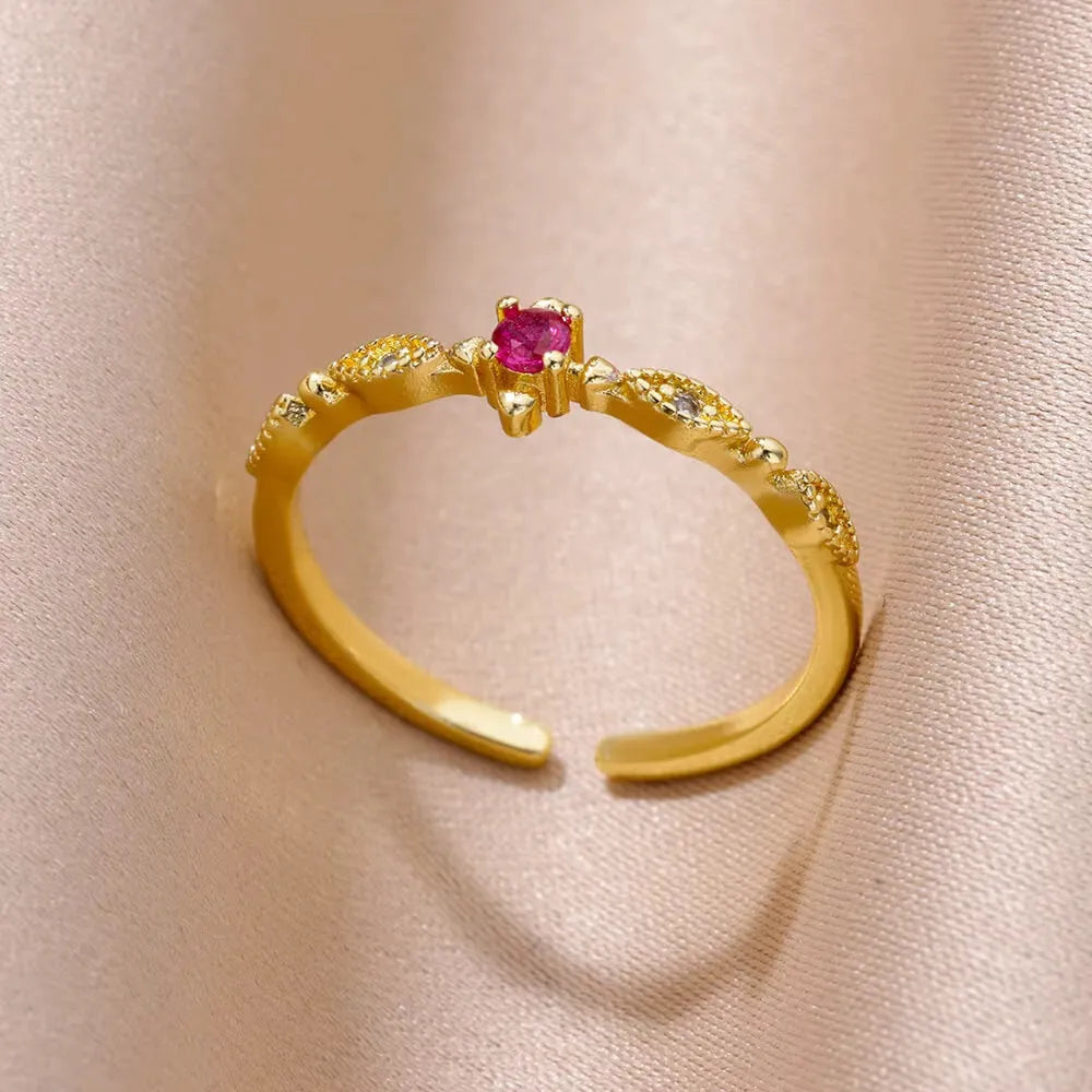Adjustable 18K gold plated love emerald ring with synthetic zircon for women, open mouth copper design