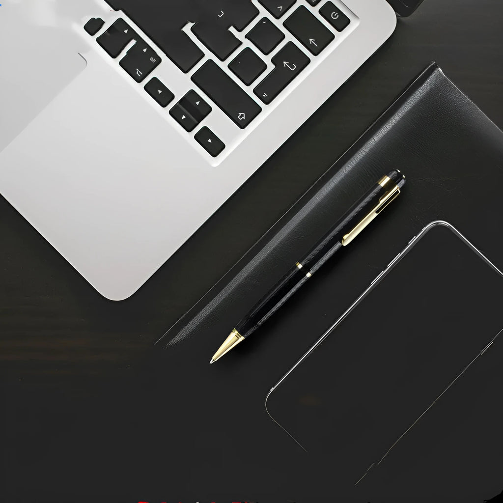 Black pen-shaped digital voice recorder with zinc alloy shell, 140mm length