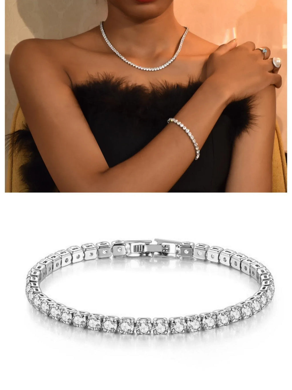 Stainless steel mesh ball chain necklace with inlaid zircon stones on a steel colour geometric chain