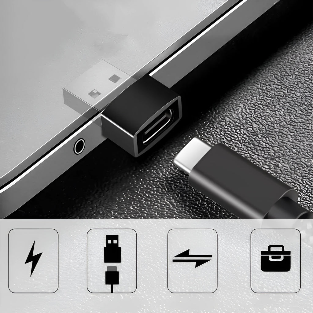 USB to Type-C adapter showing black and silver colour options with USB male and Type-C female connectors