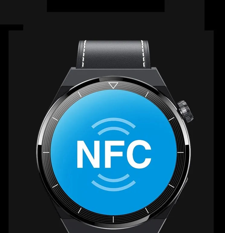 Round smart watch with black silicone strap showing 1.36-inch touchscreen display