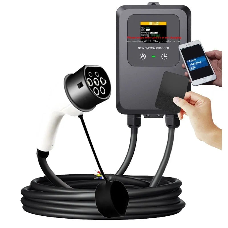 7KW AC EV charging pile with European standard gun head, colour screen or LED options, 3 M to 10 M cable