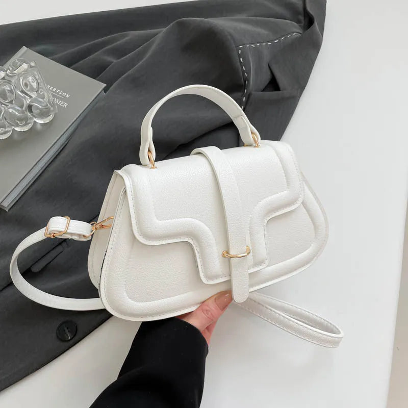 Fashion simple shoulder bag in black, horizontal square PU with sewing thread detail and single strap