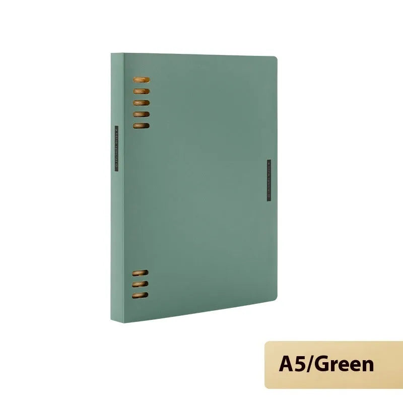 Refillable loose-leaf spiral notebook in B5 size with a pastel blue PP cover and lined pages.