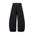 Men's black pleated casual trousers with wide-leg loose fit and mid waist design