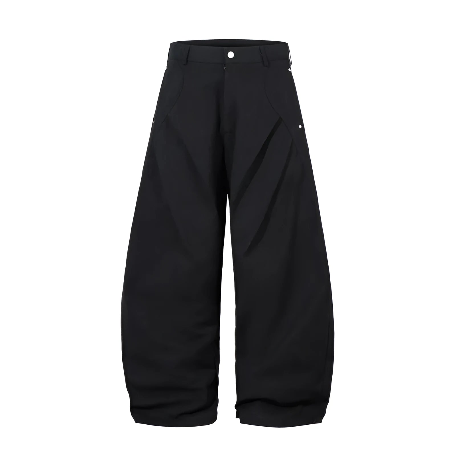 Men's black pleated casual trousers with wide-leg loose fit and mid waist design