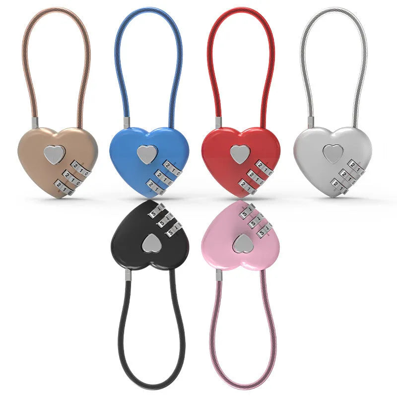 Heart-shaped ABS plastic cable lock with steel rope in multiple colour options for securing bicycle helmets.