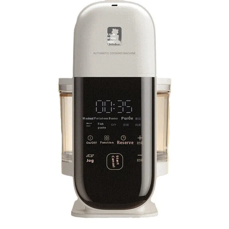 Beige baby cooking machine with ceramic bowl stainless steel construction stewing and stirring 30-200ml capacity 17.8x14.5x25.2cm
