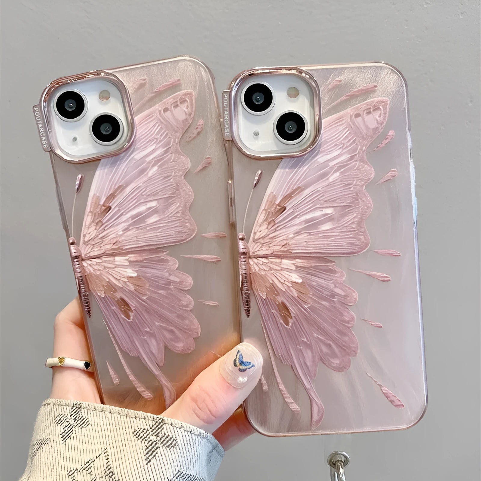 Electroplated butterfly pattern phone case in water ripple blue finish for iPhone