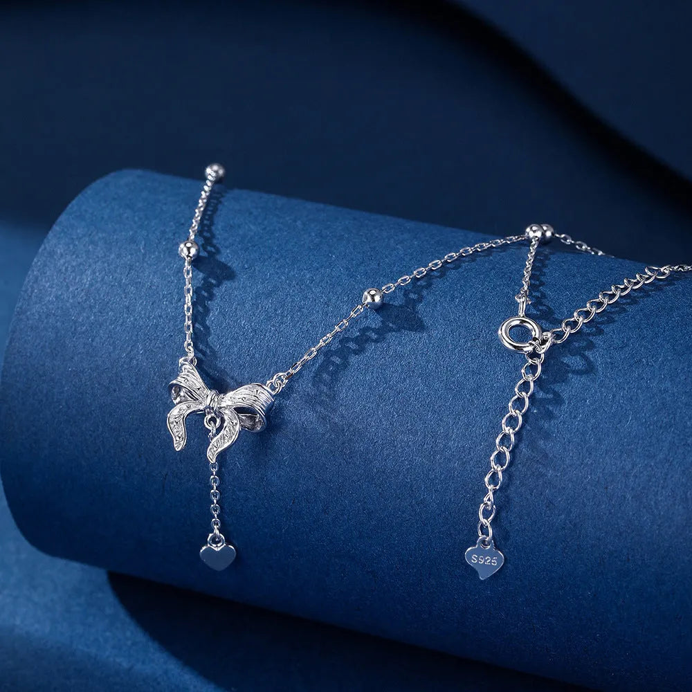S925 silver butterfly heart clavicle chain necklace with adjustable 40cm-45cm chain