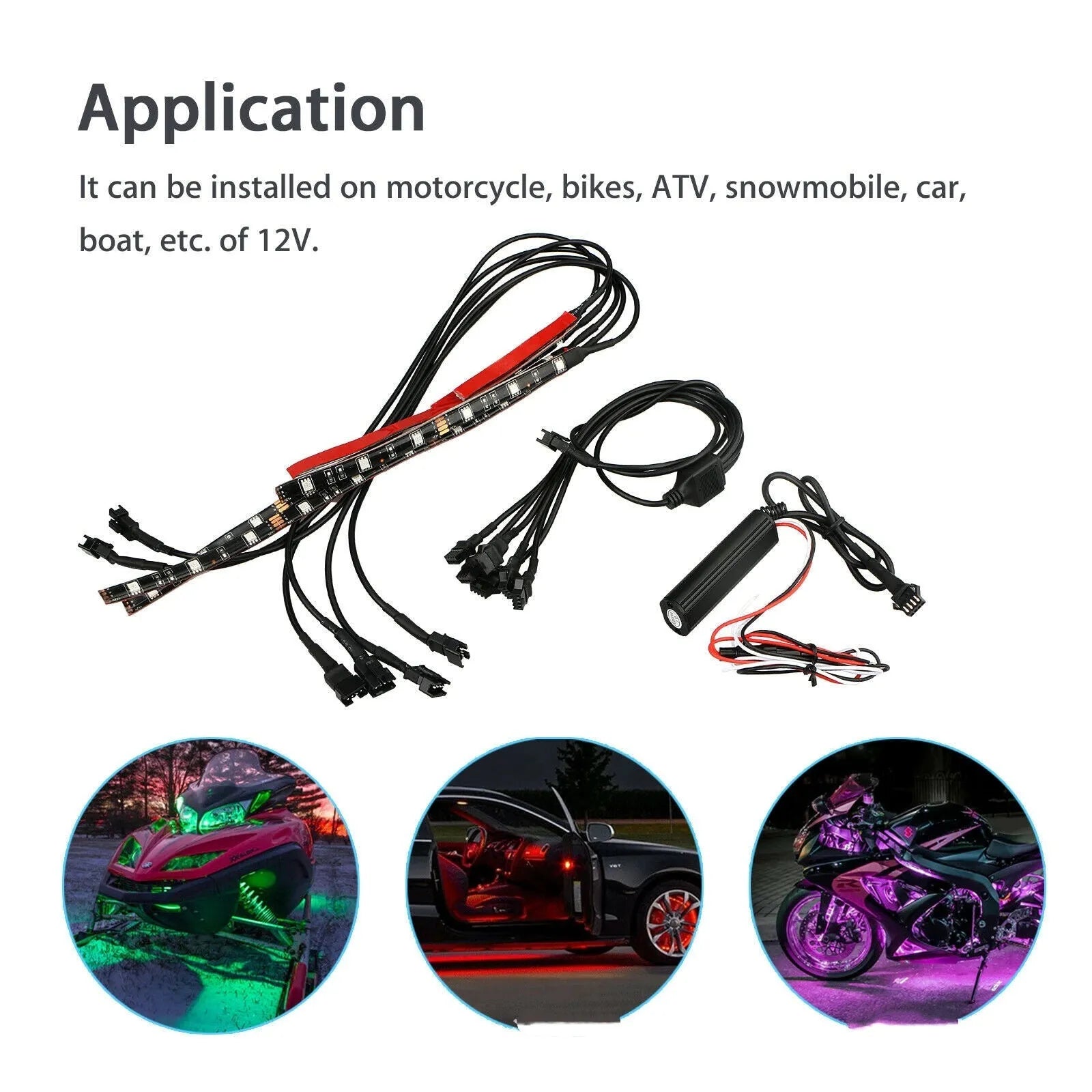 Black silicone RGB LED light strip with wireless remote control for vehicle atmosphere lighting