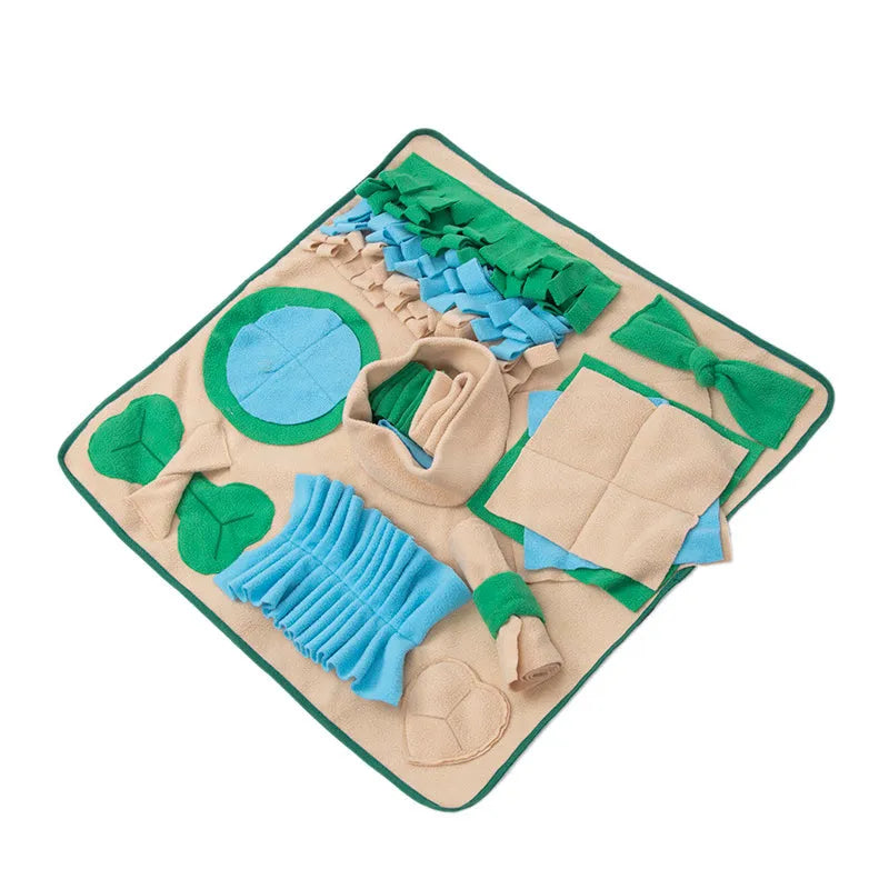 Snuffle mat for dogs, 60x60cm polar fleece feeding blanket with treat-hiding strips, Europe and America style