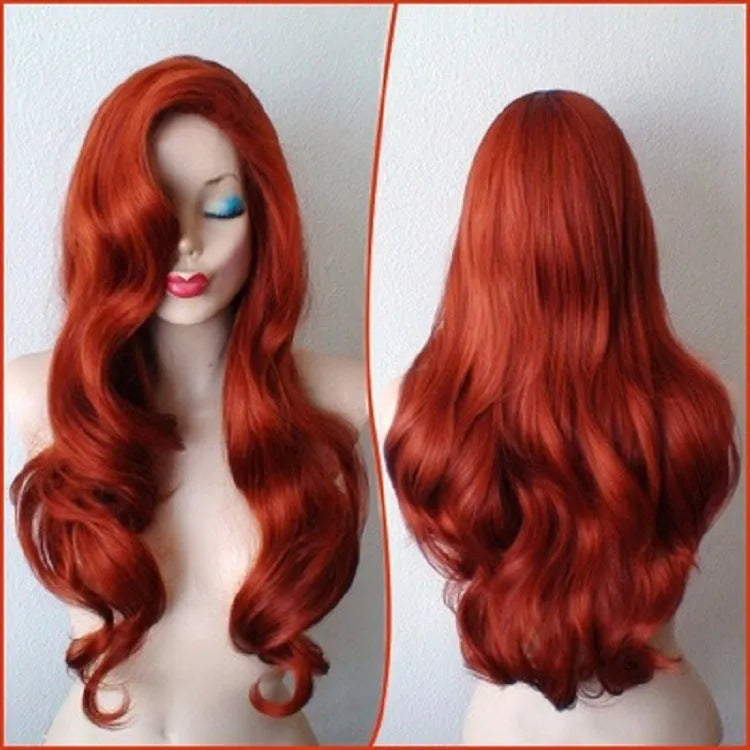 Copper Red long curly wig, about 26 inches, high temperature fibre, for cosplay and fancy dress
